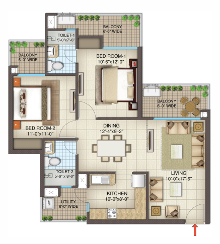 2 BHK Layout Plan 1335 Sq. Ft. - Senior Friendly Design